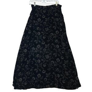 Womens Skirt 10 Black Velvet Floral Jacquard Maxi A Line Flowy  Lined Lined VTG